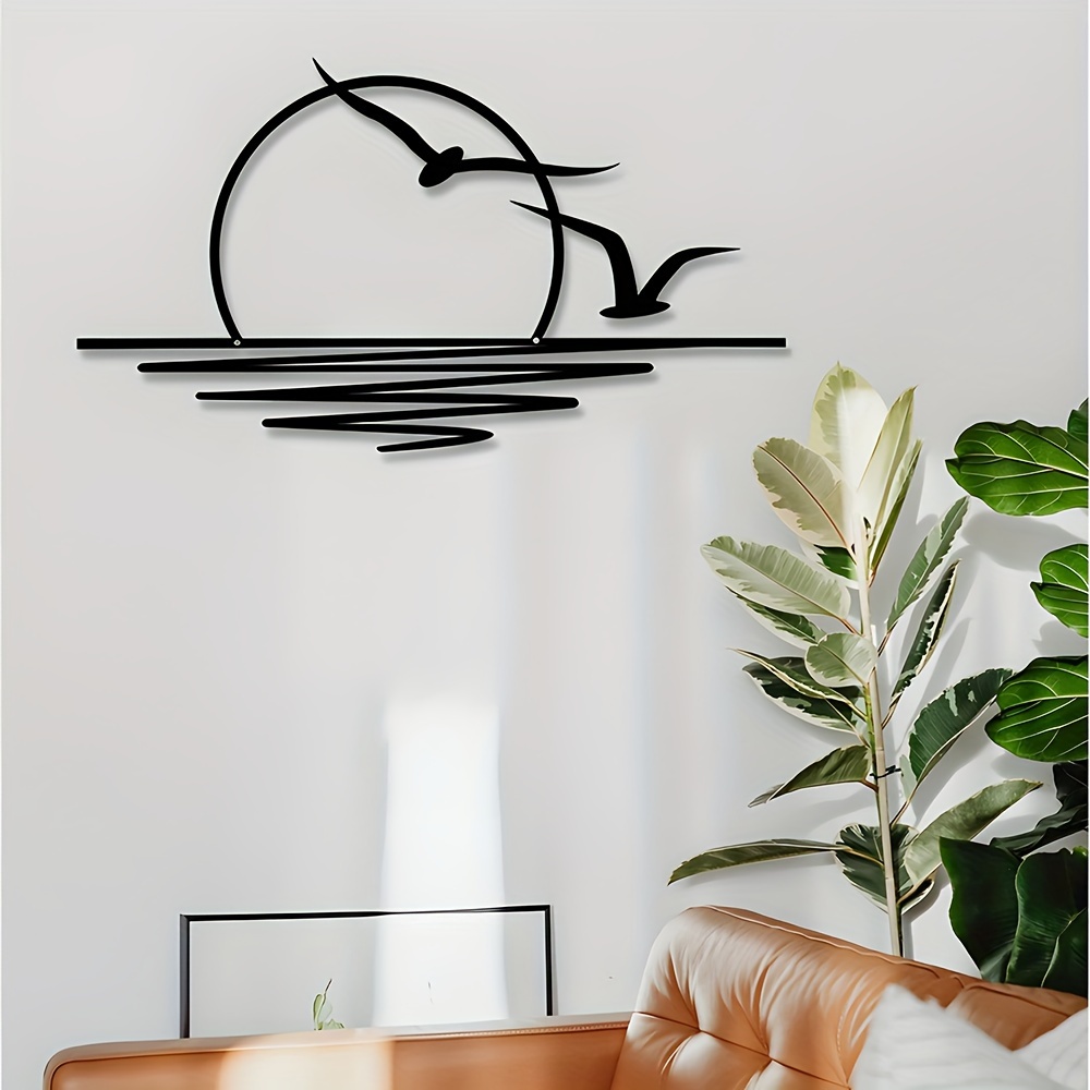 Home Decor Indonesia - รูปลอกติดผนังศิลปะพระอาทิตย์ขึ้นนกนางนวลเหมาะสำหรับตกแต่งในห้องนั่งเล่นห้องนอนและร้านอาหาร