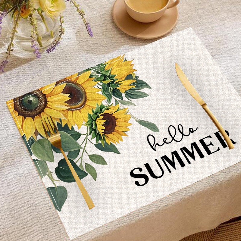 Linen Table Runner - ชุดผ้ารองจานลายดอกทานตะวัน 5 ชิ้น สำหรับฤดูใบไม้ผลิและฤดูร้อน ปี 2026