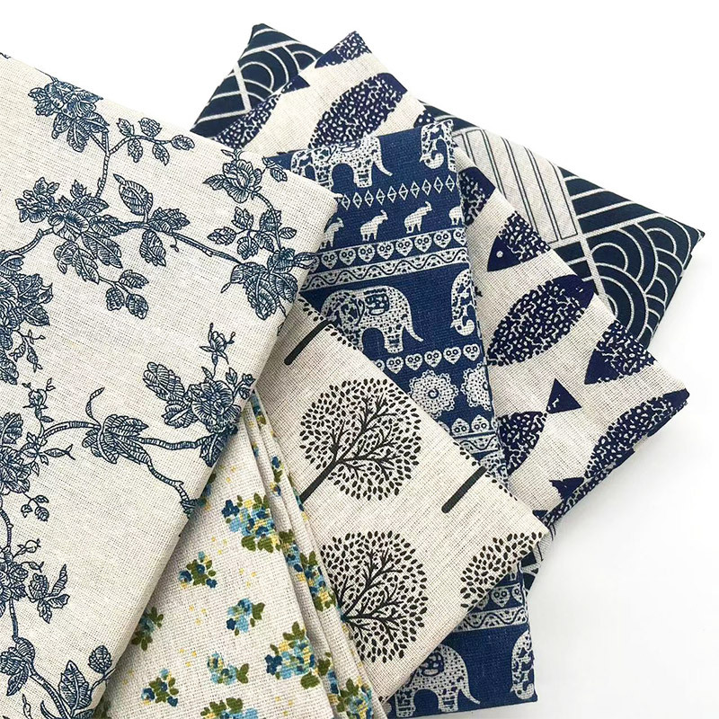 Linen Table Runner - ผ้าฝ้ายลินินลายดอกไม้สีฟ้าสไตล์วินเทจ วัสดุเย็บผ้า DIY สำหรับผ้าปูโต๊ะ ผ้าคลุมโซฟา ผ้าม่าน