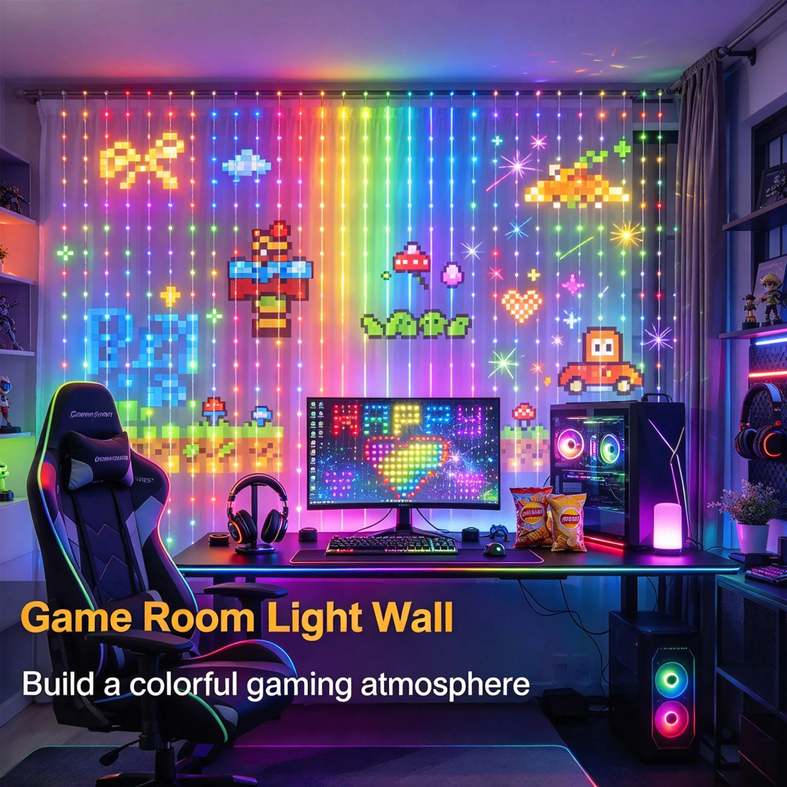 Home Decor Free App - ไฟประดับ LED แบบม่านอัจฉริยะ ใช้พลังงาน USB 400