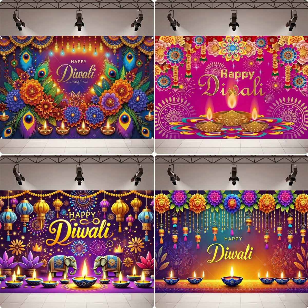 Home Decor Indonesia - ฉากหลังถ่ายภาพงานปาร์ตี้ดิวาลีแสนสนุก ของตกแต่งผนังบ้านสำหรับเทศกาลดิวาลี อุปกรณ์ประกอบฉากถ่ายภาพเทศกาลดีวาลีแบบอินเดีย ป้ายแบนเนอร์