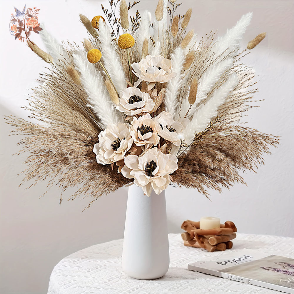 Pampas Grass Decor - 55 ชิ้นประดิษฐ์ดอกไม้ช่อดอกไม้ปุย Pampas หญ้าผสมปลอม Peony Modern