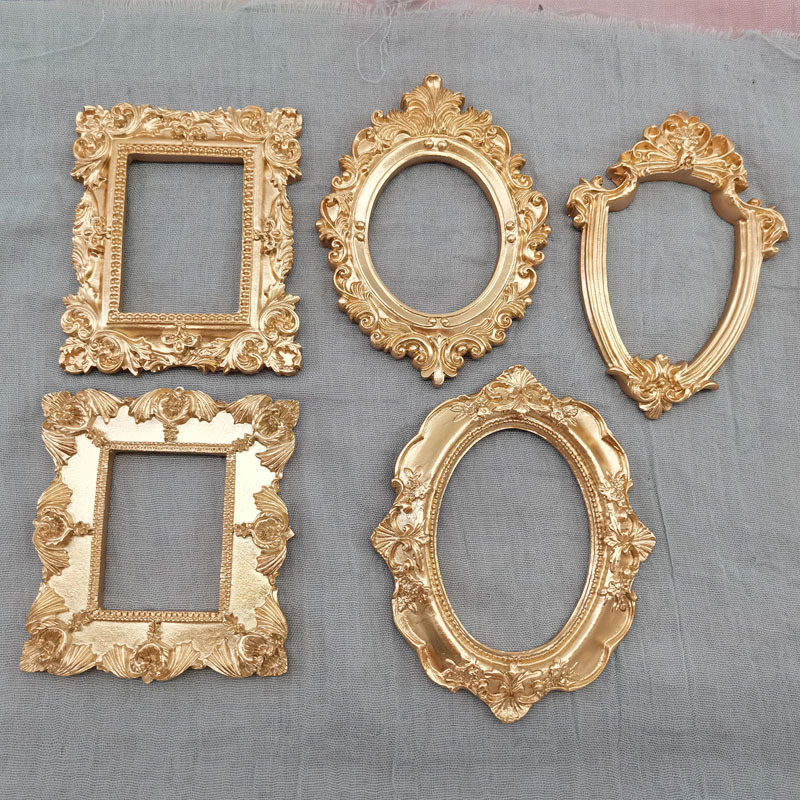 Bamboo Photo Frame - กรอบรูปขนาดเล็กสีทอง สำหรับถ่ายภาพ สไตล์ยุโรปย้อนยุค กรอบรูปนูน สำหรับตกแต่งเล็บ ต่างหู