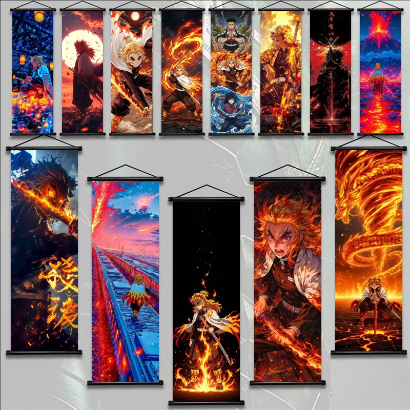 Home Decor Theme - ผ้าพิมพ์ลายอนิเมะ Demon Slayer Kyojuro Rengoku แบบ