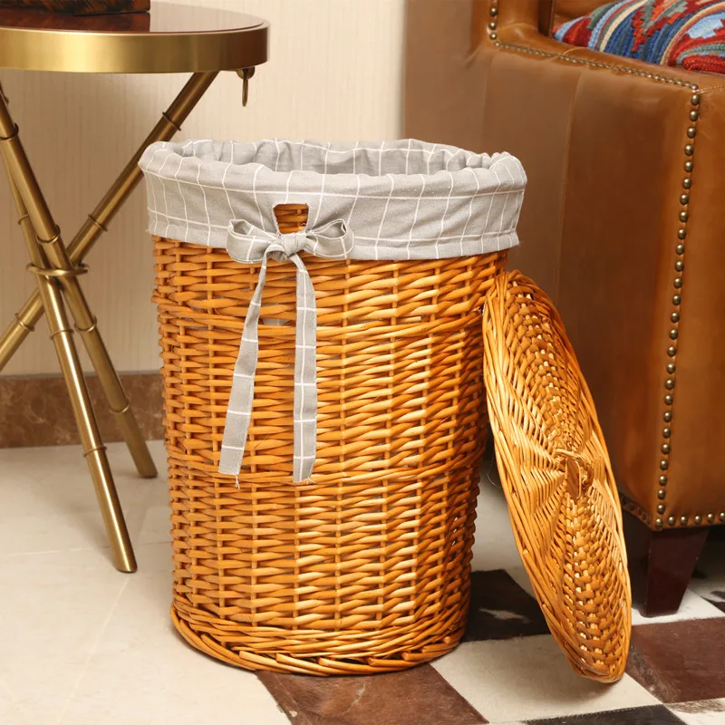 Rattan Plant Basket - ตะกร้าหวายสานสำหรับใส่เสื้อผ้าแบบมีฝาปิดสำหรับตกแต่งบ้านที่ใส่ผ้าทอกล่องจัดเก็บ