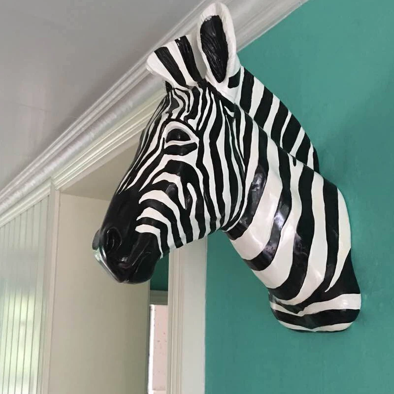 Home Decor Y2K - [MGT] ตกแต่งผนังประติมากรรม Zebra Head รูปปั้นบ้านอุปกรณ์ประดับตกแต่งเรซินรูปปั้นสัตว์คริสต์มาสตกแต่งห้อง Nodic