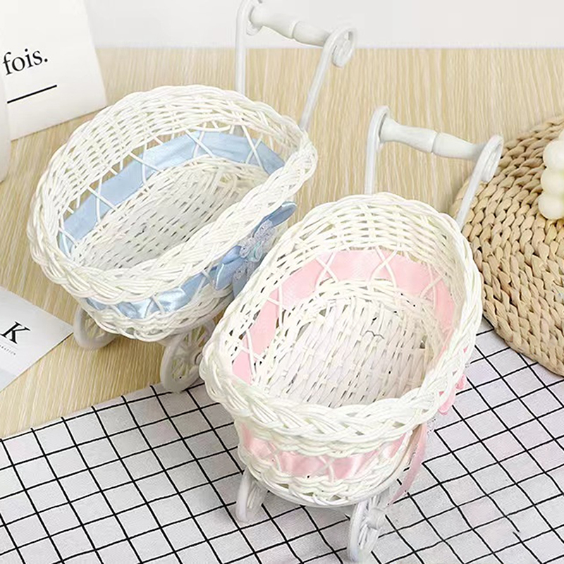 Rattan Plant Basket - 1 ชิ้นตะกร้ารถเข็นเด็กรถเข็นเด็กทอตกแต่ง Mini Cutie Candy หวายเก็บเสิร์ฟของเล่นผลไม้