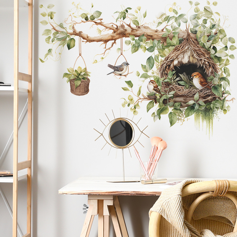 Home Decor Indonesia - ขนาดใหญ่ขนาดสติ๊กเกอร์ติดผนังสําหรับห้องนั่งเล่นตกแต่งห้องนอนสไตล์จีนสาขาต้นไม้นก Wall Decals Self กาววอลล์เปเปอร์