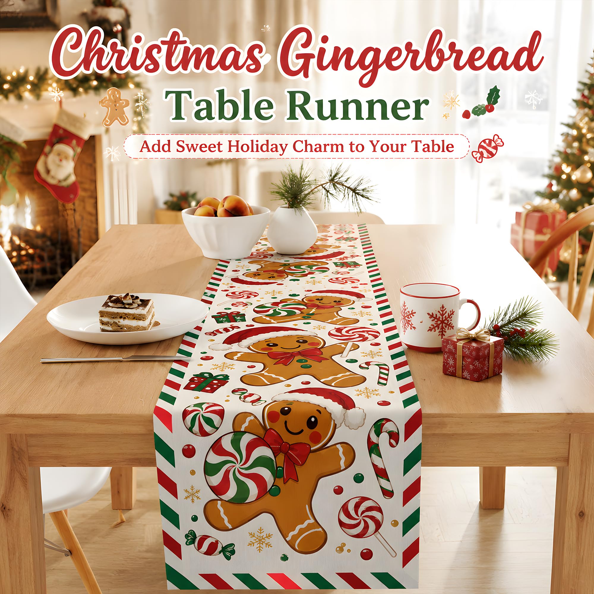 ผ้าปูโต๊ะลายขนมปังขิงคริสต์มาส - Linen Table Runner บทวิจารณ์และราคา